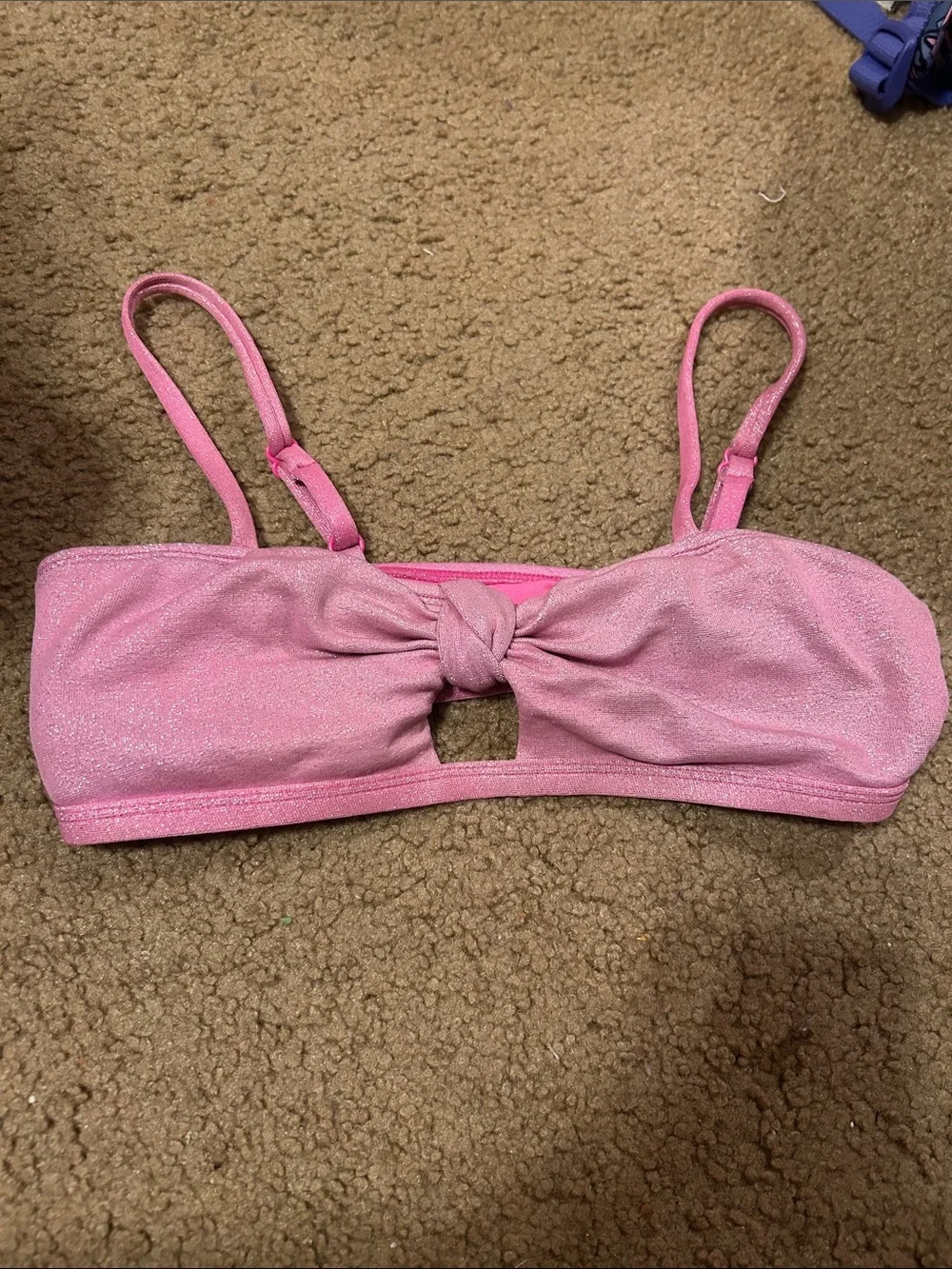 Kids Sparkle Pink Knot-Front Swim Top